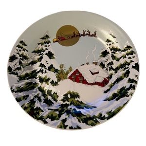 WILLIAMS SONOMA Christmas 7” Plate Vintage Santa Sleigh Reindeer